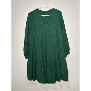 Maeve by Anthropologie Green Tiered V Neck Long Sleeve Mini Dress Women's Small